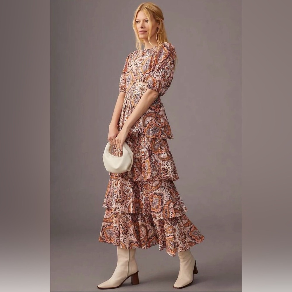 Elegant Paisley Tiered Midi Dress